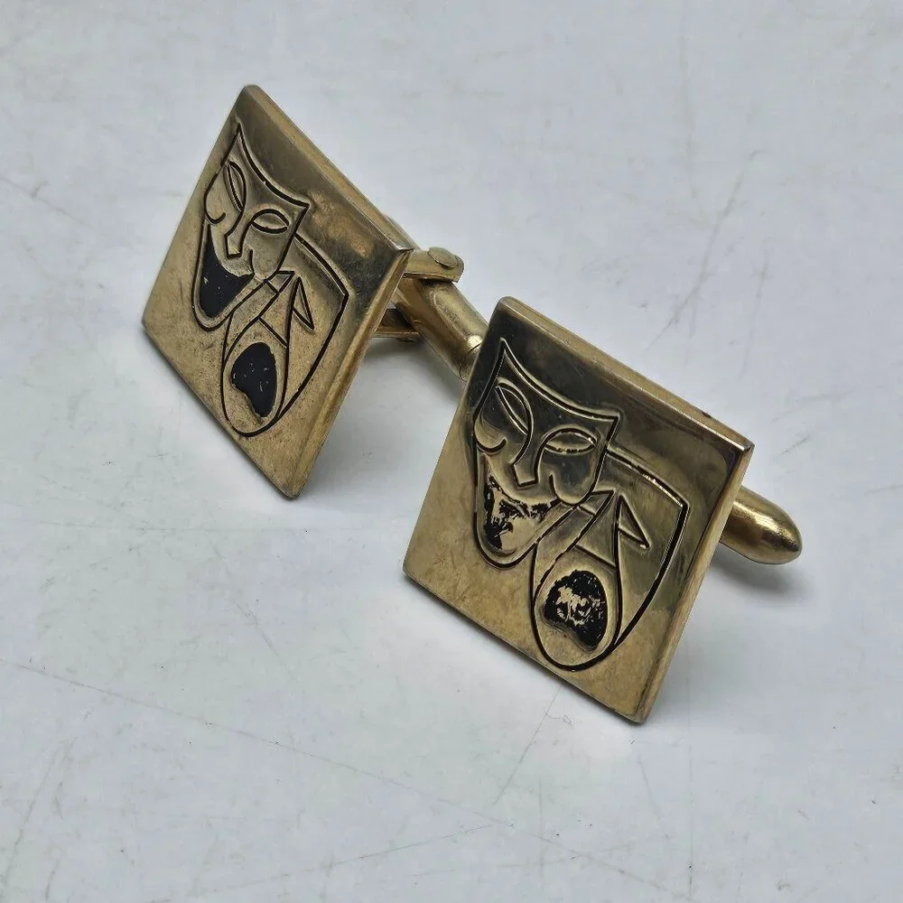 Vintage Swank Gold Tone Comedy & Tragedy Mask Cufflinks